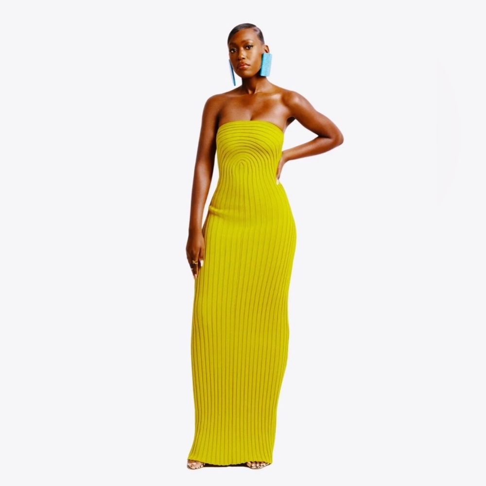 HANIFA Roxi Knit Tube Maxi Dress in Mustard